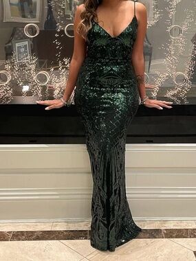 green emerald velvet dress Andrea & Leo A1229 Gorgeous Sequin & Stone Feathered Mermaid Gown, Emerald / 6 main image 0